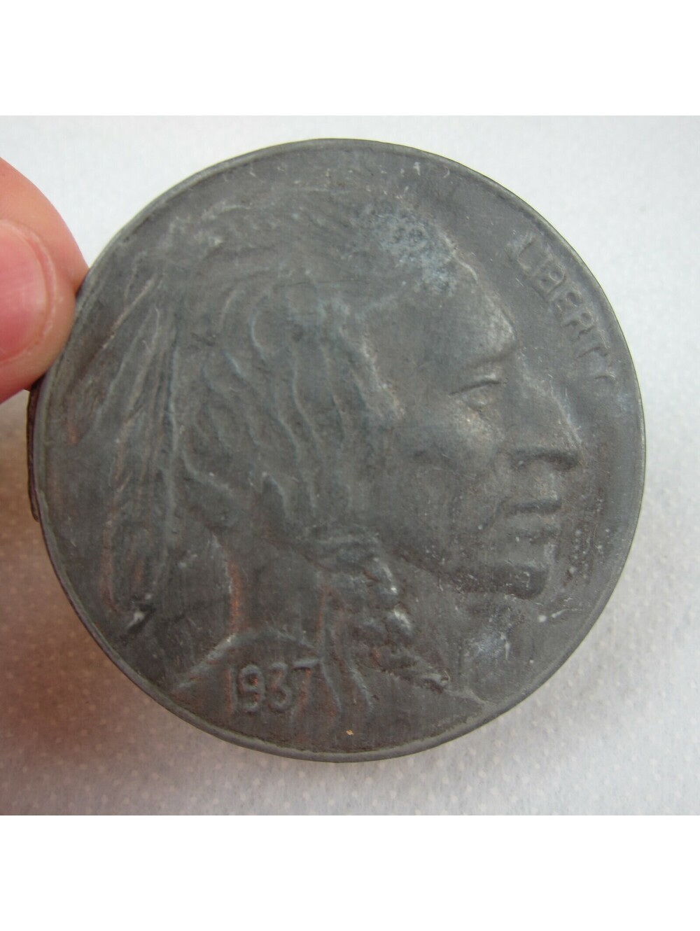 Vintage 1937 Buffalo Indian Head Nickel Belt Buckle USA Coin Replica 2.3" Metal